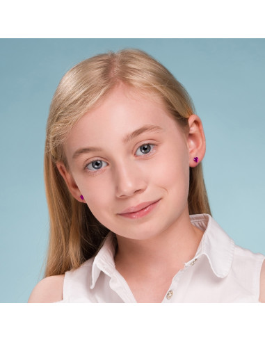 Kolczyki Heart Studs Fuchsia