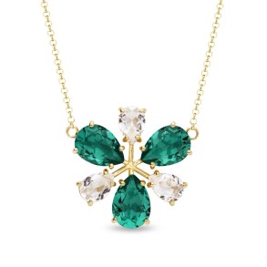 Pariso Flower Necklace Emerald Gold