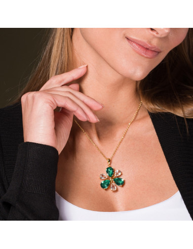 Pariso Flower Necklace Emerald Gold