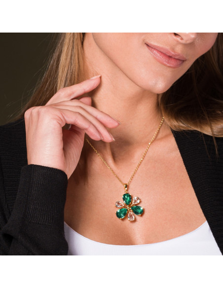 Collier Pariso Flower Emerald Gold