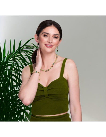 SPARK Jasmine silver plated bracelet with green agate and crystals