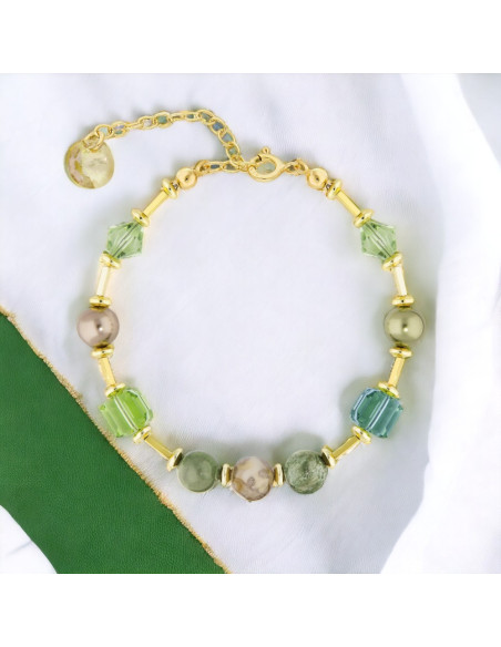 SPARK Jasmine silver plated bracelet with green agate and crystals