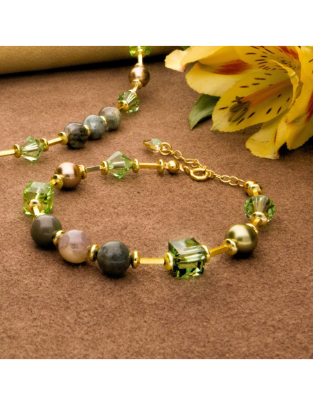 SPARK Jasmine silver plated bracelet with green agate and crystals