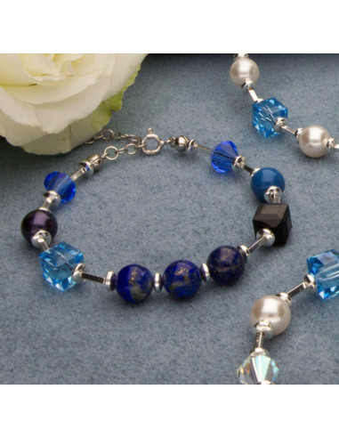 bransoletka srebrna SPARK z Lapis lazuli i kryształami Swarovski