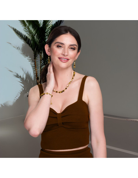 Bransoletka srebrna pozłacana SPARK Jasmine Tygrysie Oko i kryształy