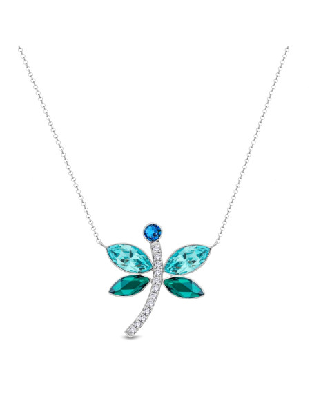 Naszyjnik srebrny w kształcie ważki Dragonfly w kolorze Light Turquoise i Emerald