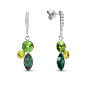 Silver FLORA earrings by SPARK with green crystals