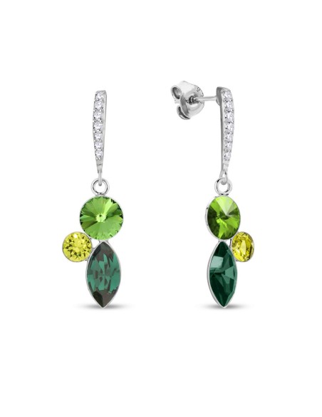 Silver FLORA earrings by SPARK with green crystals