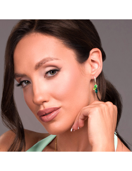 Kolczyki Flora z pozłacanego srebra oraz zielonych kryształów | SPARK