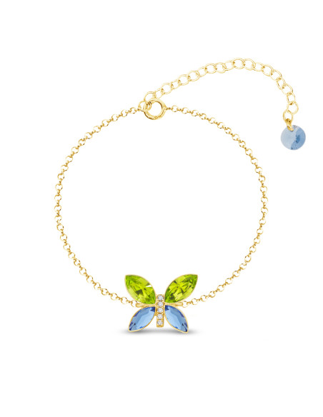 Bracelet en argent plaqué or, cristaux couleur citron et bleu|SPARK