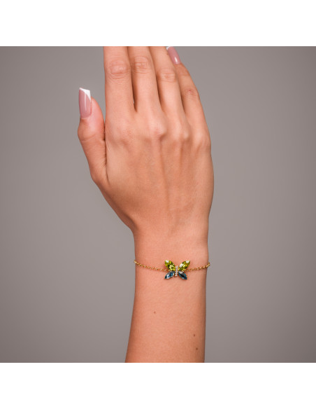 Bracelet en argent plaqué or, cristaux couleur citron et bleu|SPARK