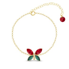 Bracelet en argent plaqué or avec papillon en cristal |SPARK