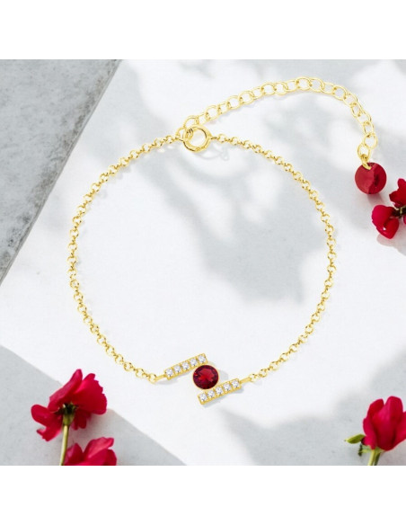 Gold-plated silver bracelet CHATON with red crystal |SPARK