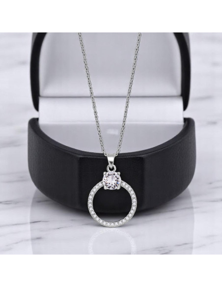 Pendentif STARDUST – cercle en argent avec cristal central en blanc