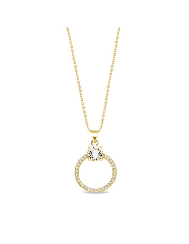 Zbliżenie na pozłacany naszyjnik STARDUST z kryształem Swarovski® i cyrkoniami na białym tle.