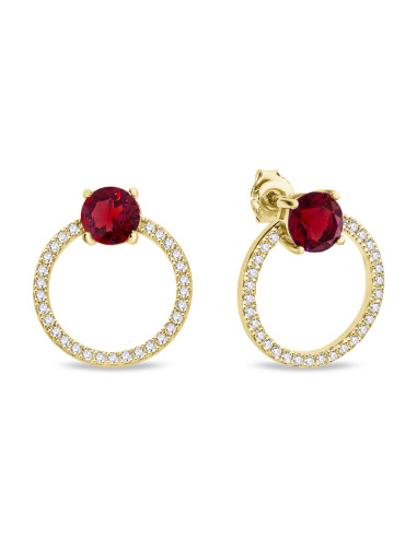 Boucles d’oreilles STARDUST SPARK dorées avec cristaux Swarovski® rouges sur fond blanc
