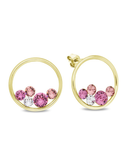 Boucles d'oreilles Circle of Life en acier plaqué or avec cristaux roses | SPARK