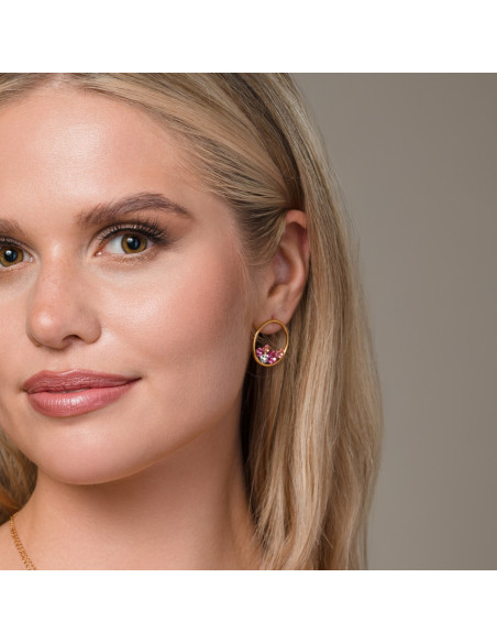 Boucles d'oreilles Circle of Life en acier plaqué or avec cristaux roses | SPARK