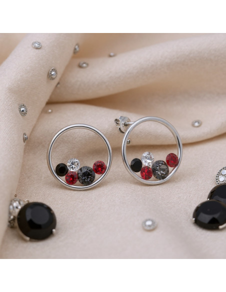 Boucles d'oreilles Circle of Life en acier inoxydable avec cristaux rouges|SPARK