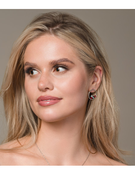 Boucles d'oreilles Circle of Life en acier inoxydable avec cristaux rouges|SPARK