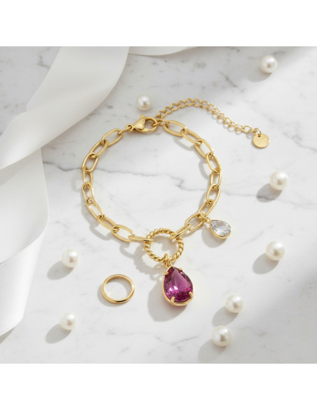 Bracelet Illusion en acier plaqué or avec cristaux roses |SPARK