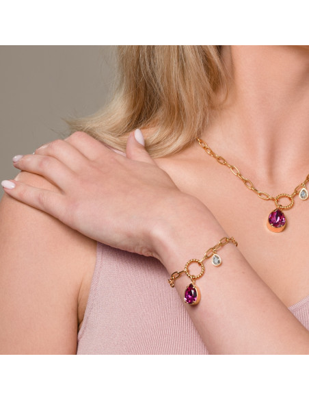 Bransoletka Illusion ze stali platerowanej złotem z różowymi kryształami |SPARK