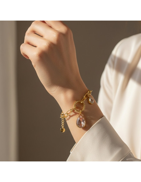 Illusion bracelet in gold-plated steel with light pink crystals |SPARK