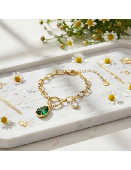 Illusion Bracelet goldplated stainless steel with green crystals |SPARK