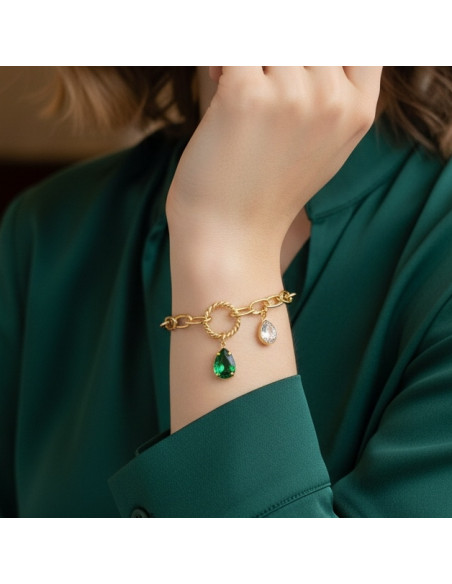 Bracelet Illusion en acier plaqué or avec cristaux verts |SPARK