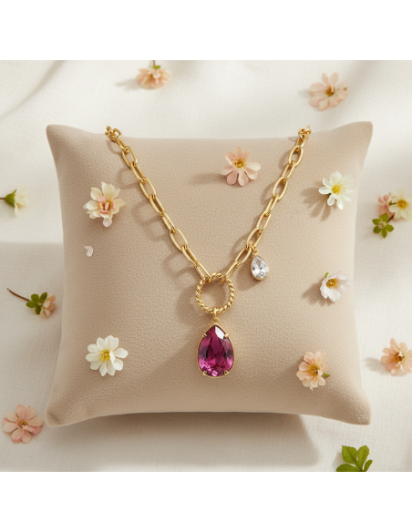 Collier ILLUSION en acier plaqué or avec cristaux roses | SPARK