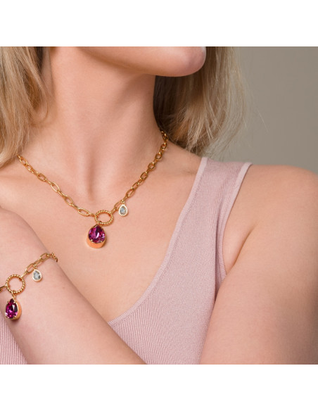 ILLUSION gold-plated steel necklace with pink crystals | SPARK