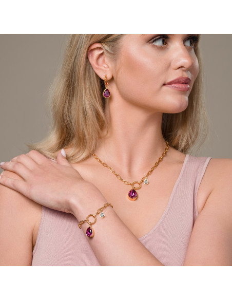 ILLUSION gold-plated steel necklace with pink crystals | SPARK