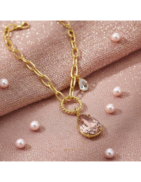 Collier ILLUSION en acier plaqué or avec cristaux rose clair| SPARK
