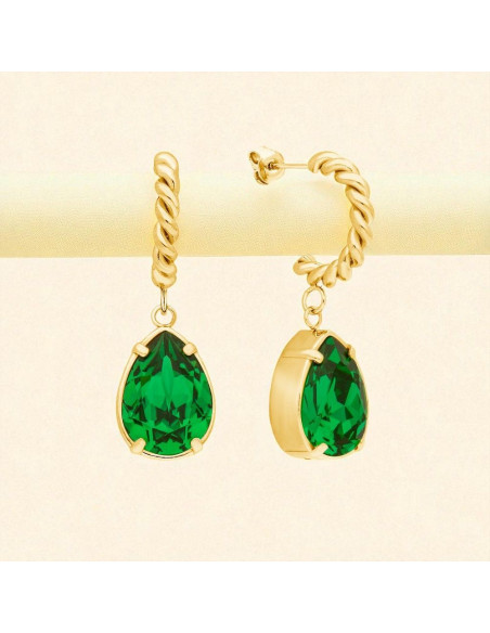 ILLUSION earrings in gold-plated stainless steel with green crystals | SPARK