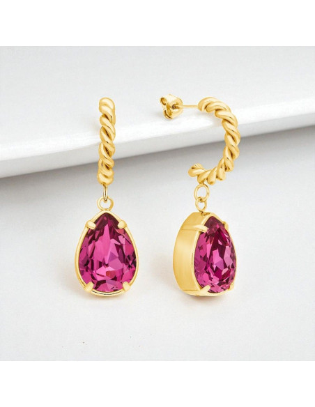 ILLUSION earrings in gold-plated stainless steel with pink crystals | SPARK