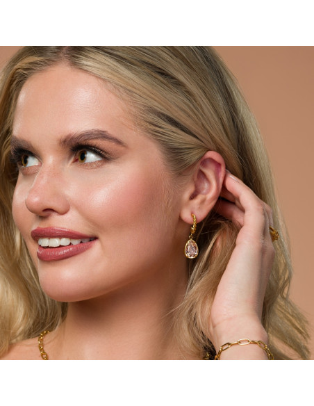Boucles d'oreilles ILLUSION en acier inoxydable plaqué doré et cristaux rose clair | SPARK