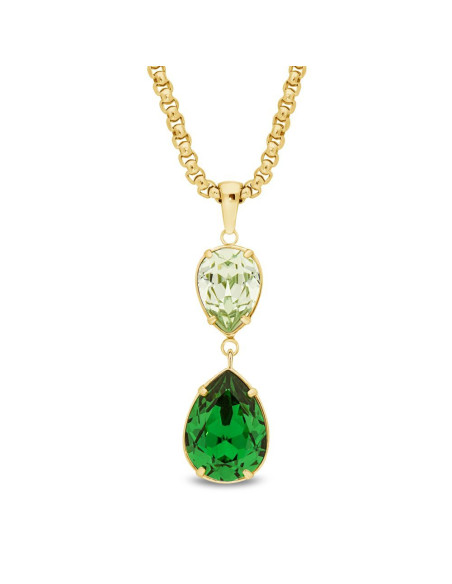 Collier RAYON en acier inoxydable plaqué or avec cristaux verts | SPARK