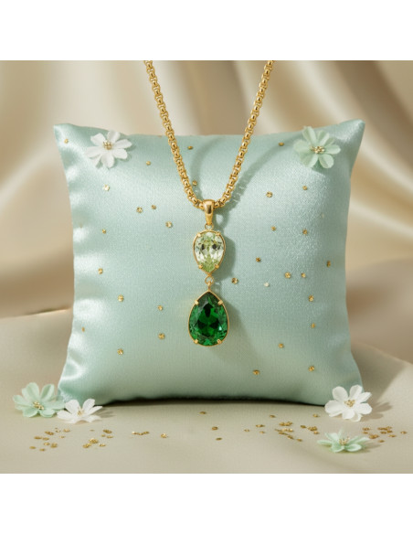 RAYON necklace in gold-plated stainless steel with green crystals | SPARK