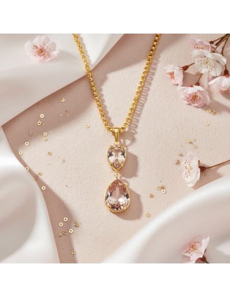 RAYON gold-plated stainless steel necklace with light pink crystals | SPARK