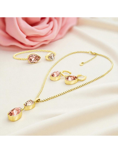 Collier RAYON en acier inoxydable plaqué or avec cristaux rose clair | SPARK