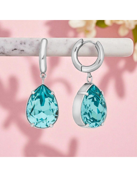 Boucles d'oreilles RAYON en acier inoxydable avec cristaux bleu clair | SPARK