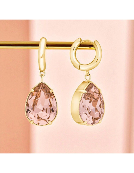 RAYON earrings in gold-plated stainless steel with light pink crystals | SPARK