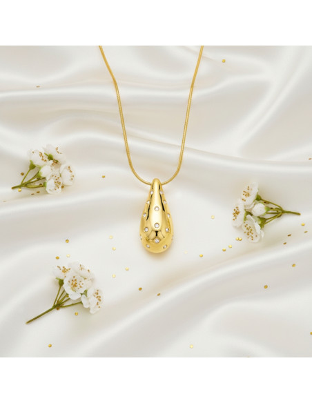 Pozłacany naszyjnik COMTESSE ze stali nierdzewnej z kryształami | SPARK