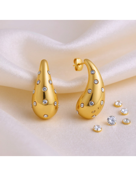 Boucles d'oreilles en acier inoxydable plaqué or avec cristaux | SPARK