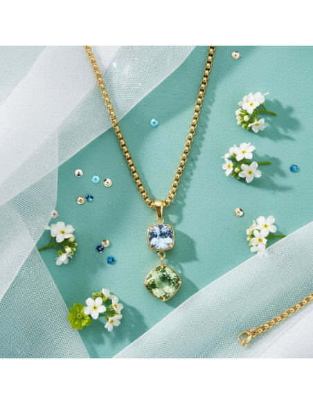 MIRAGE necklace in gold-plated stainless steel with green and blue crystals | SPARK