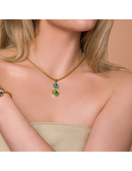 Collier MIRAGE en acier inoxydable plaqué or et cristaux verts et bleus | SPARK