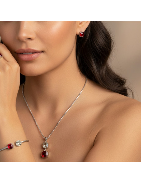 MIRAGE necklace in stainless steel with red crystals | SPARK