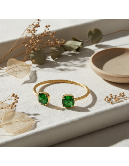 Bracelet MIRAGE en acier inoxydable plaqué or et cristaux verts | SPARK