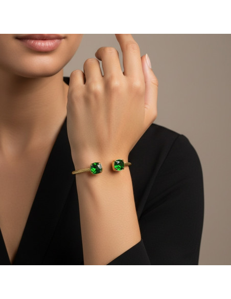 Bracelet MIRAGE en acier inoxydable plaqué or et cristaux verts | SPARK