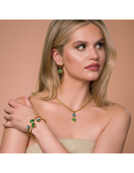 Bracelet MIRAGE en acier inoxydable plaqué or et cristaux verts | SPARK